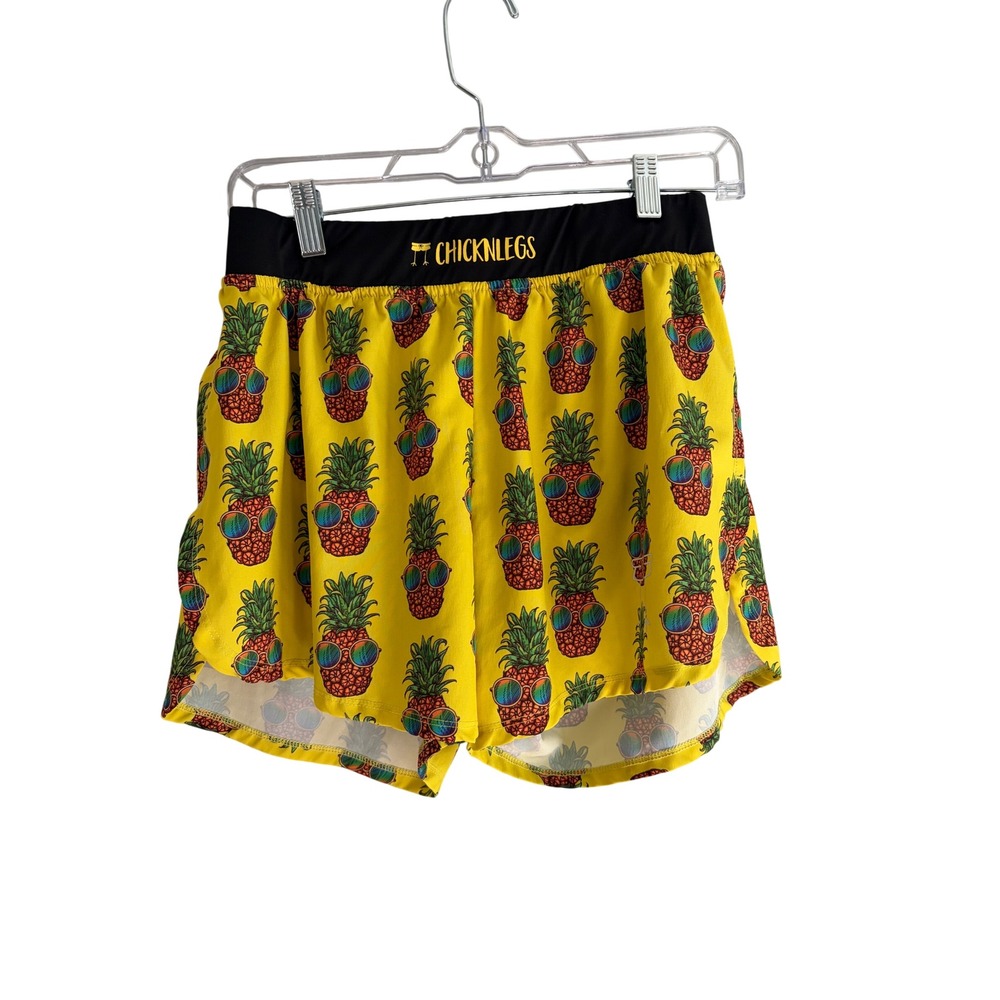 ChicknLegs Mens Pineapple Running Shorts Yellow Party Print Size Medium